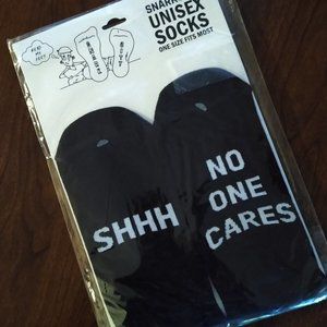 Snark City ‘Shhh No One Cares’ Men's Women's Unisex Crew Socks NWT Black White